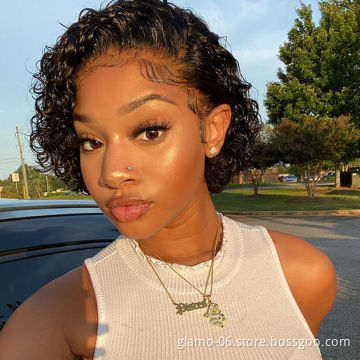 Perruque Pixie Cut Wig Human Hair Curly Bob Short Pixie Cut Lace Wig Bleached Knots Lace Frontal 13x4 Pixie Wig With Baby Hair